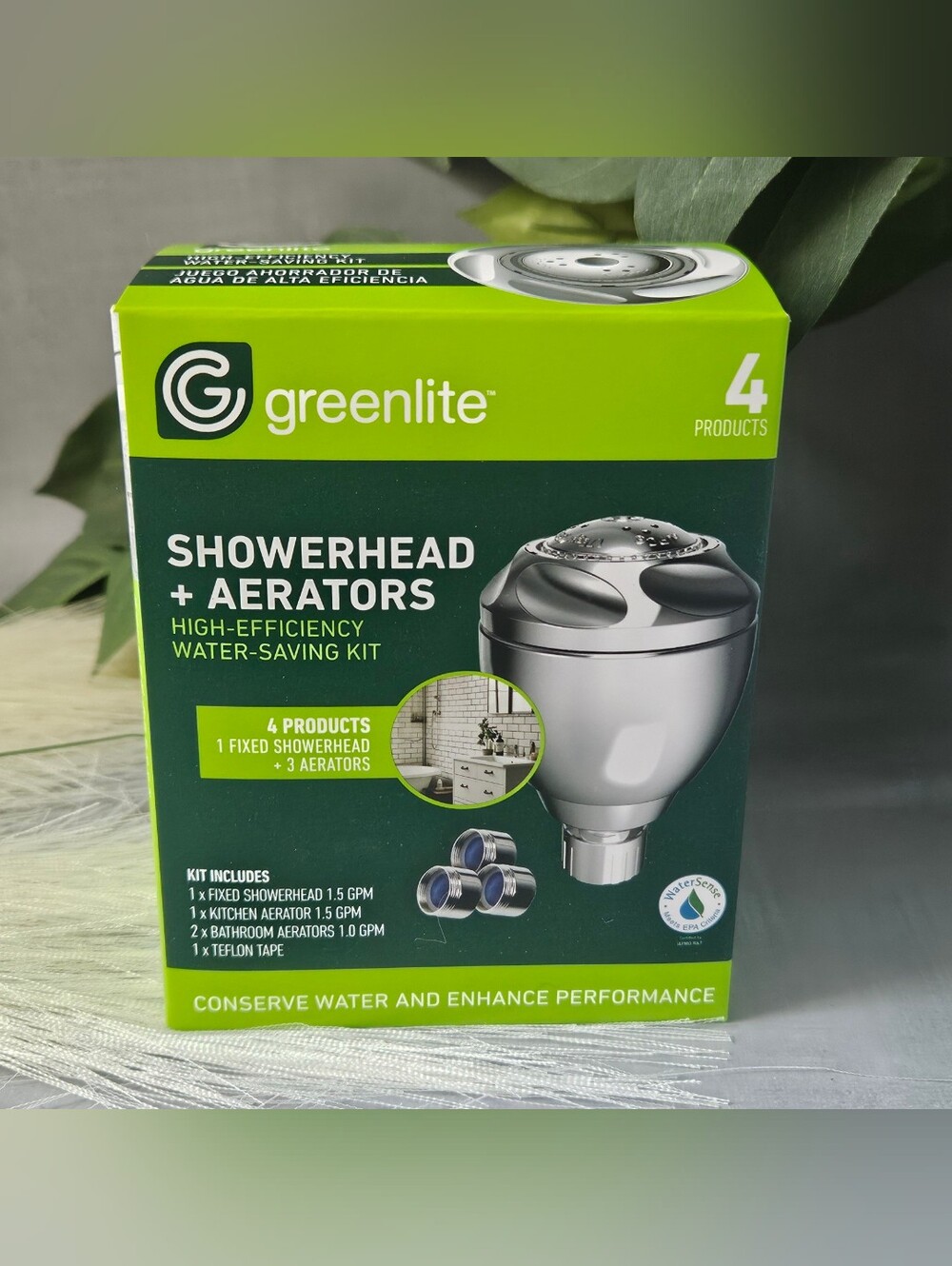 Greenlite Water Saving Kit nib features a 1.5 GPM (Gallons Per Minute) fixed sho